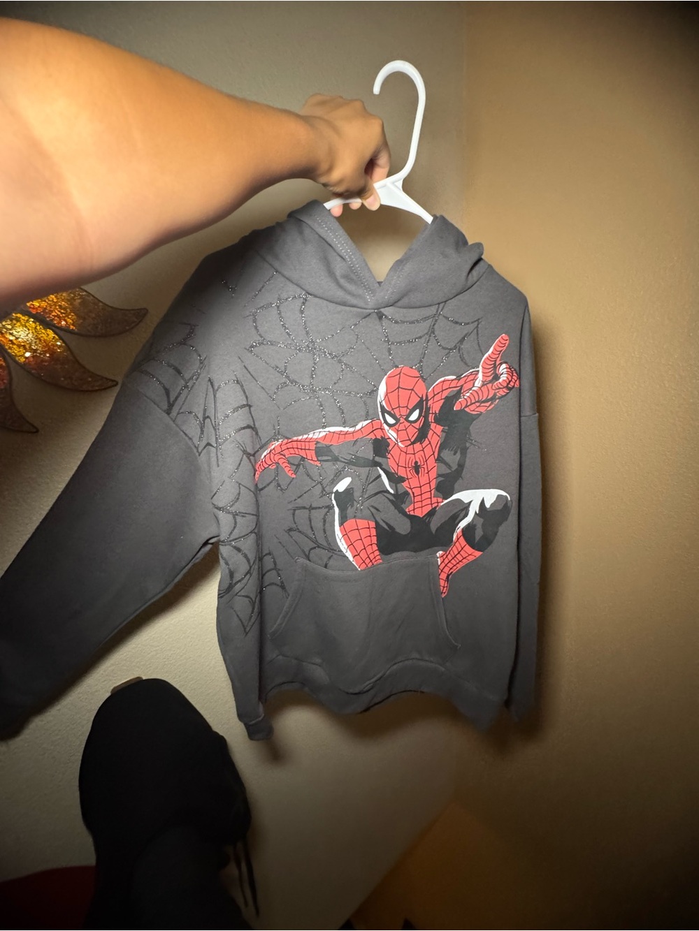 Marvel Junior's Hoodie Gray Sweater with Red & Black Spider-Man Graphic Oversize